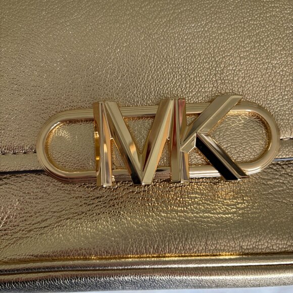 Michael Kors Parker Medium Gold Metallic Leather Shoulder Bag Chain Strap - Picture 10 of 11